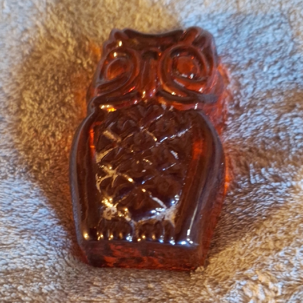 Vintage Honey Amber Viking Glass Owl Paperweight